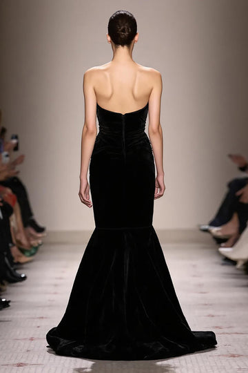 Black Mermaid Velvet Strapless Long Evening Dress